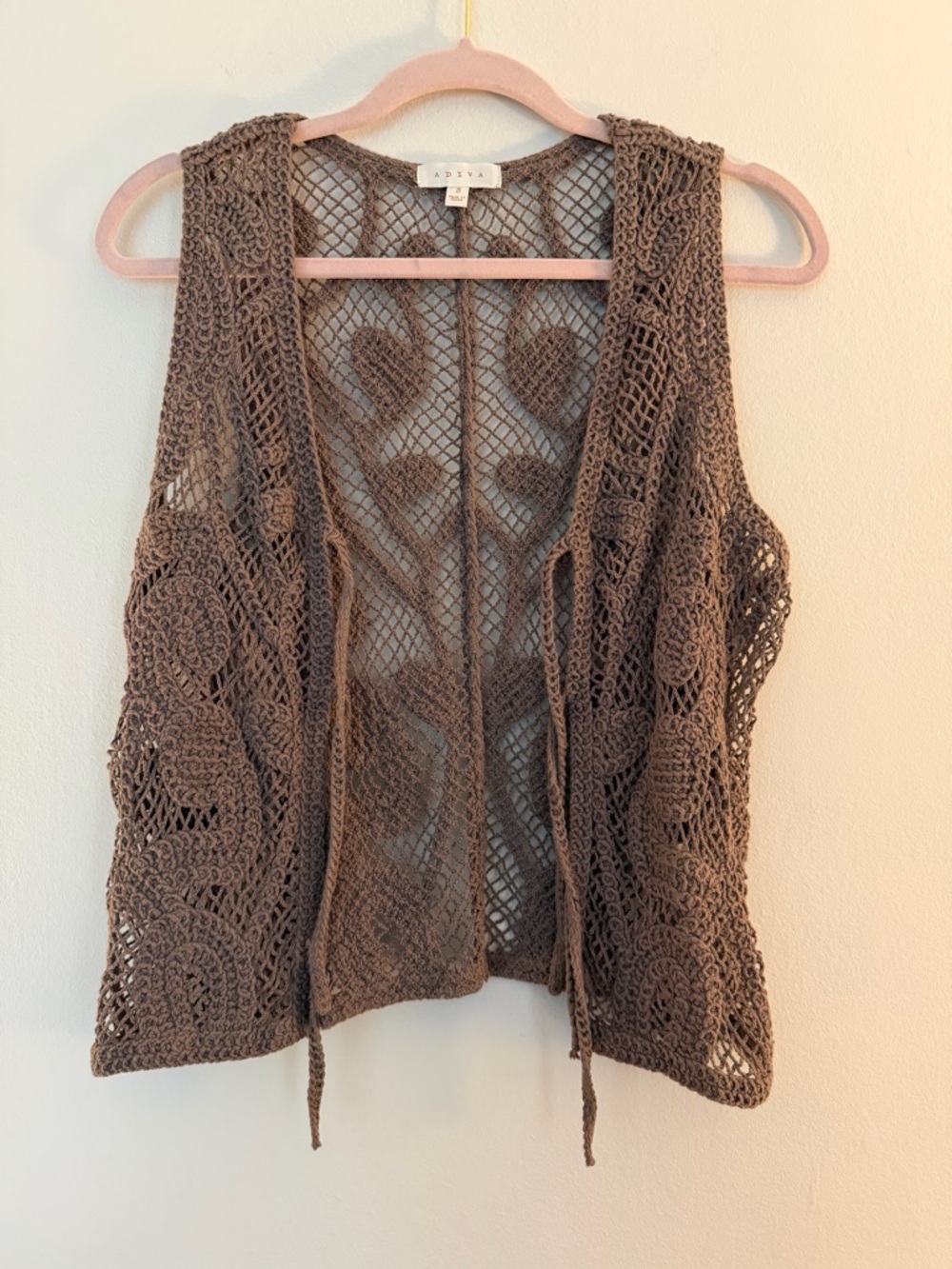 Adiva Open-Weave Crochet Vest in Brown - Picture 6 of 6